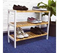 Shoe Storage Stand Shelf Organiser, 12 Pairs of Shoes - White, Grey, Bamboo (Bamboo)