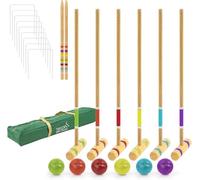 Greenfields Six Player Croquet Set with Deluxe Premium Pine Wooden Colour Mallets | Coloured Balls, Wickets, Stakes | Lawn Backyard Family Game Set, Includes Carry Bag