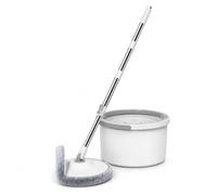 Greenfields Spin Mop and Bucket Set with Separate Clean and Dirty Water System, Adjustable Stainless Steel Handle, 2 Reusable Microfiber Pads and Cleaning Brush for Hard Floors