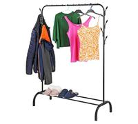 Greenfields Sturdy Metal Clothes Rail - Heavy Duty Garment Hanging Rack with Bottom Shelf & 8 Side Hooks | Durable Wardrobe Organiser for Bedroom, Hallway or Shop Display (Black)
