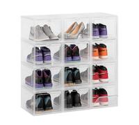 Greenfields Transparent Shoe Boxes - Clear or Black Durable Shoe Box Organiser - Space Saving Design with Magnetic Door - Durable and Sturdy Bins Front Stackable Drawers (Clear, 12 Pack)