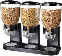 Greenfields Triple Dry Food Cereal Dispenser - Classic Storage Canister for Cornflakes, Candy, Sweets, Lentils, Nuts, Beans & Granola - Easy Control Kitchen Quick Dispenser, Black