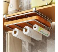 Greenfields Under Cabinet Cutting Board Holder with Roll Holder - Stainless Steel Heavy Duty Organizer Rack | Space-Saving No-Drill Chopping Board Storage for Kitchen Cabinets
