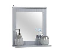 Greenfields Wall Mounted Mirror for Bathroom, Living Room - Hanging Vanity Mirror - Space Saving Shelf Design - Tidy and Organised - Wood Rectangular Frame Design (Grey Mirror)