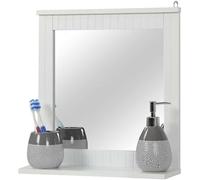Greenfields Wall Mounted Mirror for Bathroom, Living Room - Hanging Vanity Mirror - Space Saving Shelf Design - Tidy and Organised - Wood Rectangular Frame Design (White Mirror)