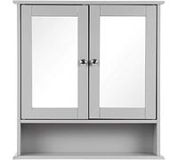 Wooden Single Double Door Mirrored Bathroom Cabinet Shelf Bathroom Furniture Organizer (Grey, Double Door With Shelf)