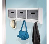 Greenfields Wooden Wall Mounted with Hooks Coat Rack Display Storage Unit Shelf Modern Hooks Stand Hat with Fabric Baskets (5 Hook)
