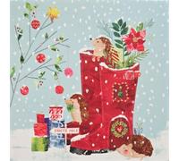 Greenfingers Charity Christmas Cards - Pack of 5 - Animals Floral Imagery Garden Scenes - Made in The UK - Eco-Friendly - Premium Gloss Finish (Hedgehog in Boots)