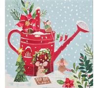 Greenfingers Charity Christmas Cards - Pack of 5 - Animals Floral Imagery Garden Scenes - Made in The UK - Eco-Friendly - Premium Gloss Finish (Three Mice in Watering Can Home)