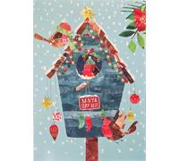 Greenfingers Charity Christmas Cards - Pack of 5 - Animals Floral Imagery Garden Scenes - Made in The UK - Eco-Friendly - Premium Gloss Finish (Robins Decorating Birdhouse)