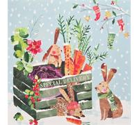 Greenfingers Charity Christmas Cards - Pack of 5 - Animals Floral Imagery Garden Scenes - Made in The UK - Eco-Friendly - Premium Gloss Finish (Rabbits and Crate of Vegetables)