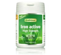 Greenfood Iron Active, 50 mg, Extra high dose, 120 Tablets, high Availability, Excellent tolerability, Vegan - Important for Blood Formation, Energy and Immune System.