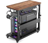 GreenForest PC Stand with Wheels, Height Adjustable Computer Tower Stand with Cable Management, Mobile CPU Cart 2-Tier E-ATX Case with Pegboard for Printer, Gaming, Walnut