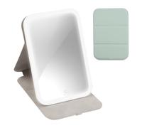 GreenGlow Portable LED Touch Screen 360° Lighted Vanity Mirror - Rechargeable, 3-Color Dimmable Lighting, Folding Tabletop Cosmetic Mirror