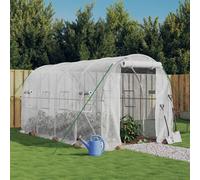 Greenhouse 4x2x2m White PE Cover Galvanised Steel Frame Zip Door 4 Windows 140g