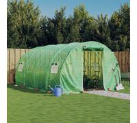Greenhouse 4x3x2m Green PE Cover Galvanised Steel Frame Roll-Up Door 2 Zips 40cm