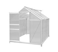 Greenhouse 6 x 8ft Aluminium Polycarbonate Steel Base Silver Weather Resistant Frame Support Bars Interchangeable Sliding Door 2 Roof Window Vents Walk In Gutter FREE W Clips Silver
