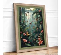Greenhouse Eden Botanical Framed Wall Art Print A1 (84.1×59.4cm) Oak, Wall Decor for Living Room, Bedroom, Office & Home, Ready to Hang, Art Gift
