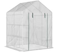 Greenhouse for Outdoor w/ 2 Tier Shelf Roll-Up Zippered Door PE Cover Green