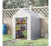 Outsunny Greenhouse for Outdoor w/ 2 Tier Shelf Roll-Up Zippered Door PE Cover Green - TJ Hughes