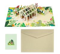 Greenhouse Garden 3D Pops Up Card, Pops Out Greeting Cards, Pops Up Birthday Card, for Gardeners and Plant Lovers, Featuring Potted Plants, Flowers, and Garden Path, with Envelope