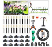 Greenhouse Micro Drip Irrigation Kit Water Drip Irrigation System 360° Adjustable Fogging Irrigation Kit With 1/2 Inch + 3/4 Inch Water Pipe and Timer For Garden Yard Lawn40m/131.2ft-WithTimer