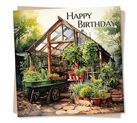 Greenhouse Painting Happy Birthday Card - Garden and Gardening Lovers Special Card For Family and Friends - Heartfelt Greetings Wish for Women, Men - Made in UK