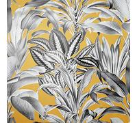 Greenhouse Plants Wallpaper Tropical Jungle Grey Ochre Yellow