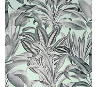 Greenhouse Plants Wallpaper Tropical Jungle Grey Teal Blue