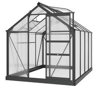 Outsunny 6x8ft Walk-In Polycarbonate Greenhouse Plant Grow Galvanized Aluminium, Grey