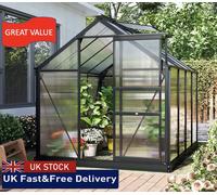 Outsunny 6x8ft Walk-In Polycarbonate Greenhouse Plant Grow Galvanized Aluminium, Grey