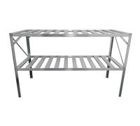 Greenhouse Staging Shelving Aluminium With Steel Legs Free Standing 1 2 Or 3 Tier Green Or Silver (Silver - 2 Tier Staging Bench)