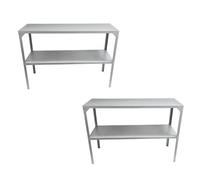 Greenhouse Staging Shelving Unit 2 Tier Free Standing Galvanised Steel 115cm Plant Pot Shelf For Greenhouses UK (2 Silver Staging Benches)