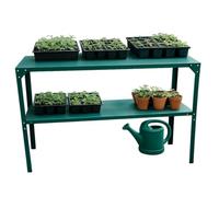 Greenhouse Staging Shelving Unit 2 Tier Free Standing Galvanised Steel 115cm Plant Pot Shelf For Greenhouses UK (1 Green Staging Bench)