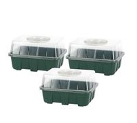 Greenhouse Tray Propagator Kit With Lid | L18.4cm x D14.1cm x H10.5cm | Growing Seeds, Seedling & Plug Starter | Plastic Growing Trays | Flat Base | Mini Greenhouse Frame | (Medium, 3, 3x Pack)
