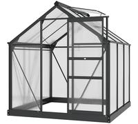 Greenhouse Walk-In 6x6ft Grey Polycarbonate w/ Aluminium Frame and Sliding Door