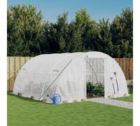 Greenhouse White PE140g/m2 Galvanised Steel 4x4x2m Roll-Up Door&Windows 2Zippers