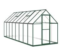 Greenhouse with Base Frame, Green, 445 x 169 x 195 cm, Aluminium, UV-Resistant, with Ventilation, Hinged Door and Gutter for Growing, Wintering, Protection and Ventilation in the Garden