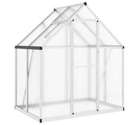 Greenhouse with Base Frame, Silver, 169 x 114 x 195 cm, Aluminium with UV-Resistant Polycarbonate Panels, Ventilation, Rain Gutter, Sturdy Construction for Garden, Balcony, Patio