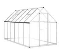 Greenhouse with Base Frame, Silver, 334 x 169 x 195 cm, Aluminium Polycarbonate, 5.64 m² Growing Area, Ventilation, Wing Door, Protection for Vegetables, Herbs, Tomatoes, Garden, Patio