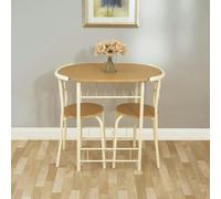 Greenhurst 2-Seater Compact Dining Set - Light Oak Table & Chairs for Small Spaces - 80.5 x 53cm - Oak and Buttermilk - 2