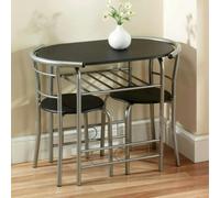 Greenhurst 2-Seater Space-Saving Dining Set - Black Table & Silver Frame Chairs for Compact Areas - 80.5 x 53cm - Black and Silver - 2