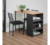 Greenhurst Compact Bistro Set for Two with Storage & Wine Rack - Space-Saving Black Dining Table & Chairs - 100 x 50cm - Black and Tan - 2