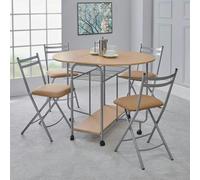 Greenhurst Stowaway Dining Set with padded Seats Oak, Brown