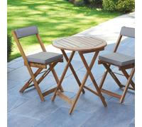 Wooden Raffles Bistro Set - Foldable Table & 2 Chairs with Cushions Greenhurst Natural One Size