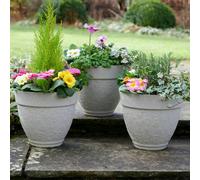 Greenhurst Pack of 3 Floral Design Planters in Sandstone Finish