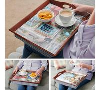 Greenhurst Set of 2 Cushioned Lap Trays - Padded Bean Bag Base, Stable Wooden Top, Ideal for Eating, Reading - 45.5cm x 33.5cm x 8cm