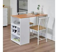 Greenhurst White Compact Bistro Dining Set for Two - Table with Storage Shelves & 4-Bottle Wine Rack - 100 x 50cm - White and Tan - 2