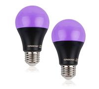 Greenic Black Light Bulbs UV LED Bulb with E27 Base, 8W (60W Equivalent), Glow in The Dark Blacklight Bulb UV Lamp, Ultraviolet Fluorescent Purple Lamp for Halloween Home Party Stage Lighting 2 Pack