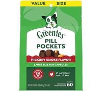 Greenies PILL POCKETS for Dogs Capsule Size Natural Soft Dog Treats, Hickory Smoke Flavor, 15.8 oz. Pack (60 Treats)